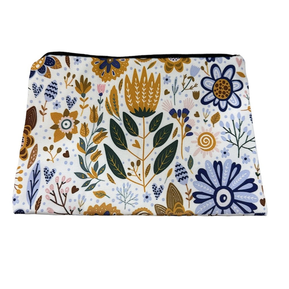 Earth Tones Flower Zip Close Cosmetic Bag
